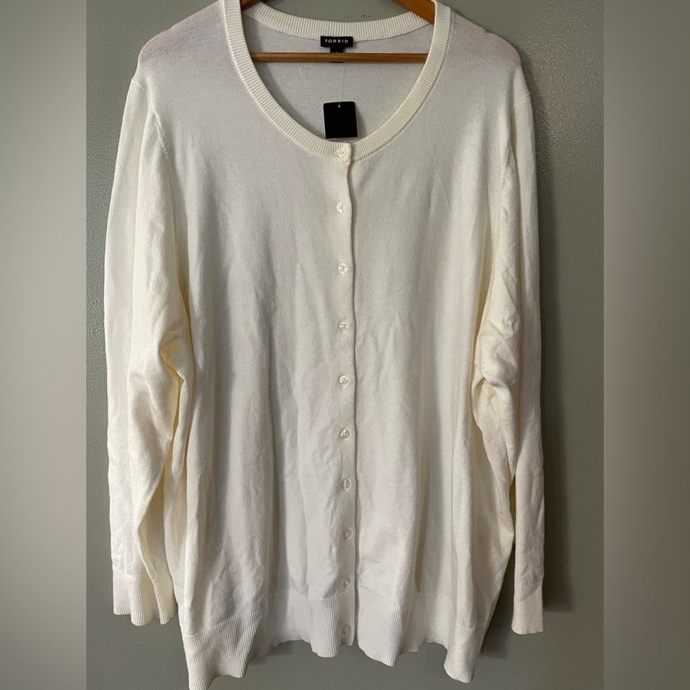 Torrid Womens Plus Off White Button-Up Cardigan Nylon Blend Soft Size 4 NWT